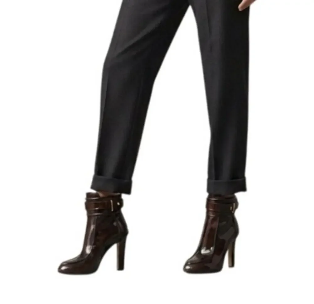 Salvatore Ferragamo Romy Patent Leather Belted Ankle Boots Brown Women's Size 8B